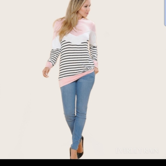 EVELYN RAIN  PINK WHITE and BLACK TUNIC TOP S/M/L - Picture 2 of 5